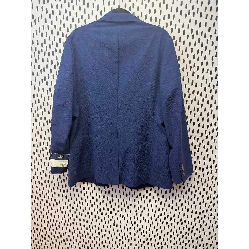 Stafford Classic Fit Seersucker Blazer Navy Blue Sport Coat Mens 44S NWT